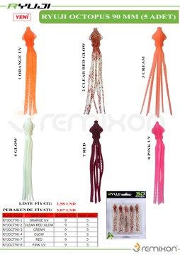 Ryuji Octopus 90 mm (5 Adet) CLEAR RED GLOW