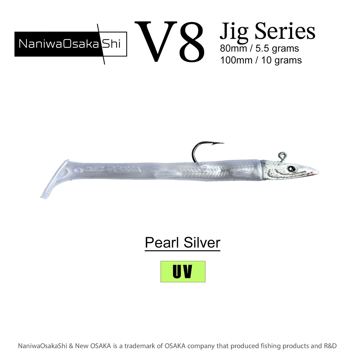 NaniwaOsakaShi V8 Jig Series 10 cm 10 gr Silikon Yem Pearl Sılver