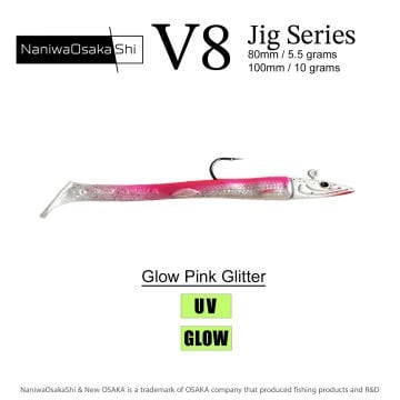 NaniwaOsakaShi V8 Jig Series 10 cm 10 gr Silikon Yem Glow Pink Glitter