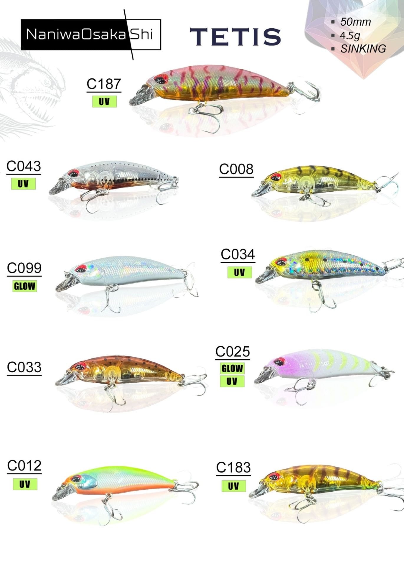 NaniwaOsakashi Tetis 50mm 4.5g Sinking Maket Balık
