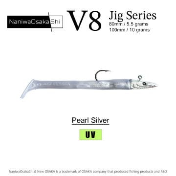 NaniwaOsakaShi V8 Jig Series 8cm 5.5gr Silikon Yem (3+5) Pearl Silver